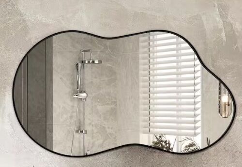 Irregular Black Aluminum Alloy Framed Wall Mirror, 46 in. W x 26 in. H - Lot 165JF