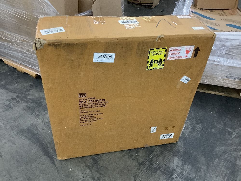 Home Decorators Collection Cheval 2-Piece 31 in. Gold/Marble Medium Round Marble Coffee Table Set - Image 2 - Lot 28JF