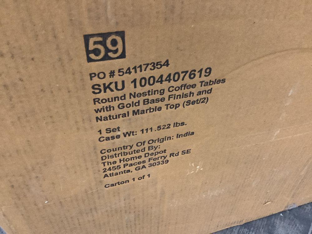 Home Decorators Collection Cheval 2-Piece 31 in. Gold/Marble Medium Round Marble Coffee Table Set - Image 3 - Lot 28JF