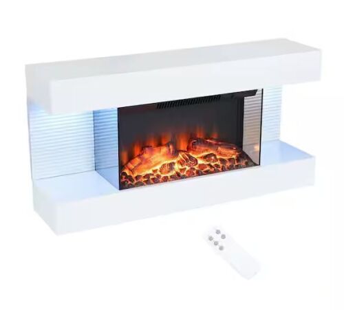Mondawe 32 in. 3-Sided Wall Mounted Electric Fireplace with Remote Control in White - Lot 38JF