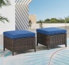 Pocassy 2-Piece Brown Wicker Patio Swivel Outdoor Rocking Chair and Ottoman Set with Blue Cushions - Thumbnail 2