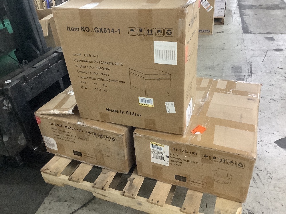 Pocassy 2-Piece Brown Wicker Patio Swivel Outdoor Rocking Chair and Ottoman Set with Blue Cushions - Image 3 - Lot 32JF