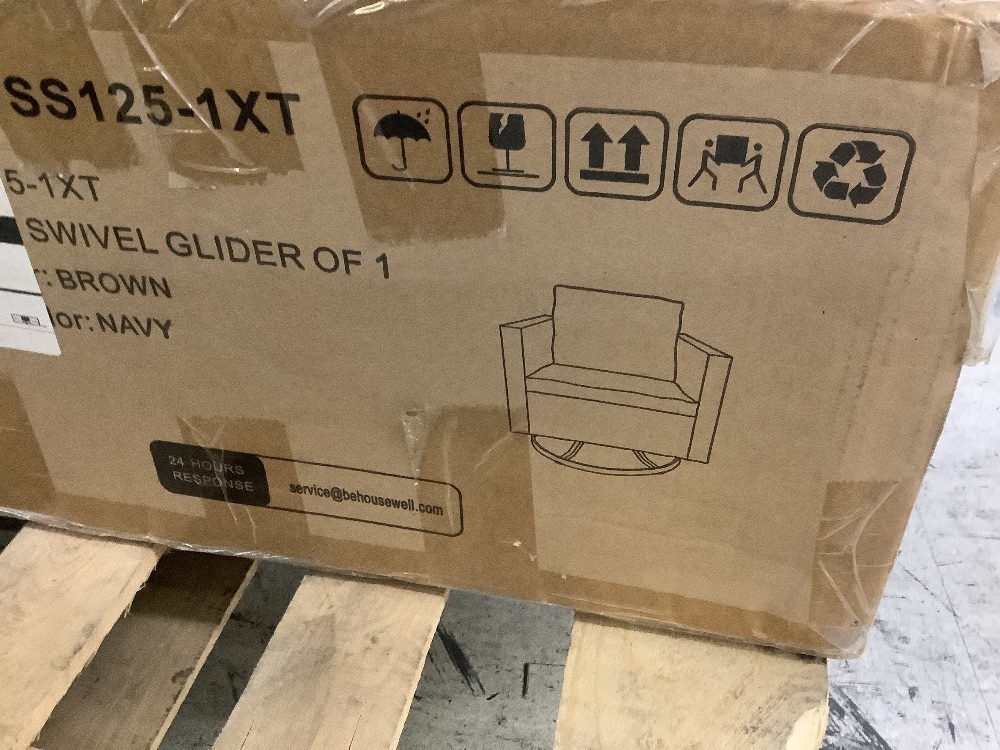 Pocassy 2-Piece Brown Wicker Patio Swivel Outdoor Rocking Chair and Ottoman Set with Blue Cushions - Image 4 - Lot 32JF