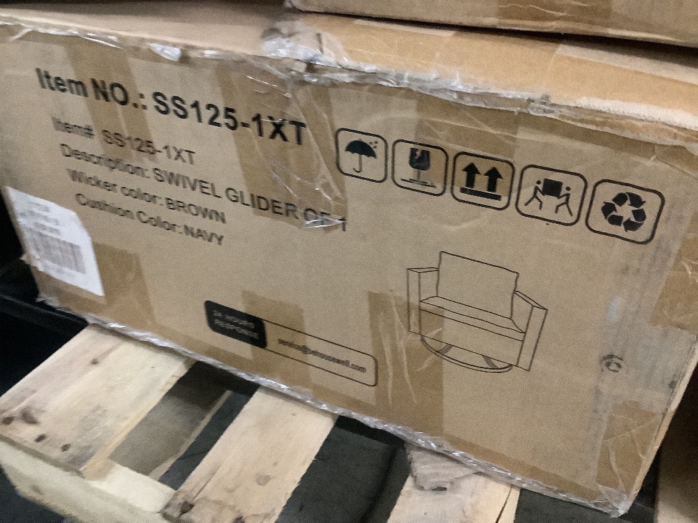 Pocassy 2-Piece Brown Wicker Patio Swivel Outdoor Rocking Chair and Ottoman Set with Blue Cushions - Image 5 - Lot 32JF