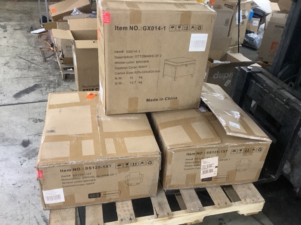 Pocassy 2-Piece Brown Wicker Patio Swivel Outdoor Rocking Chair and Ottoman Set with Blue Cushions - Image 6 - Lot 32JF