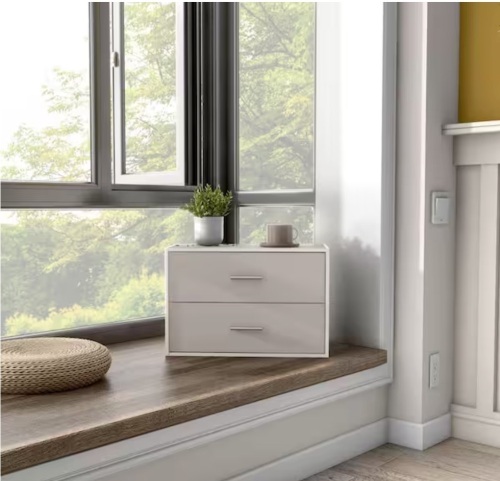 Furniture of America Quincy 15.74 in. Tall Stackable Greige Engineered Wood Modern Modular Cabinet Bookcase With 2-Drawers - Lot 411JF