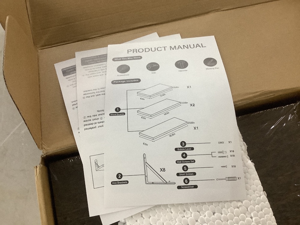 Angel Sar 4-Piece Different Sizes Wall Mounted Wood Floating Shelves for Home, Dark Carbonized Brown - Image 3 - Lot 301JF