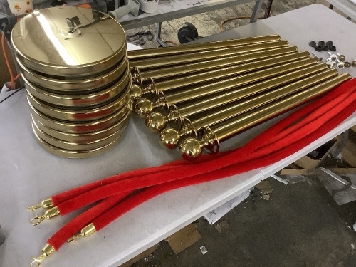 Set of Red Velvet Stantions. Missing 2 Rubber Plugs for Bases, and 1 Washer - Lot 211