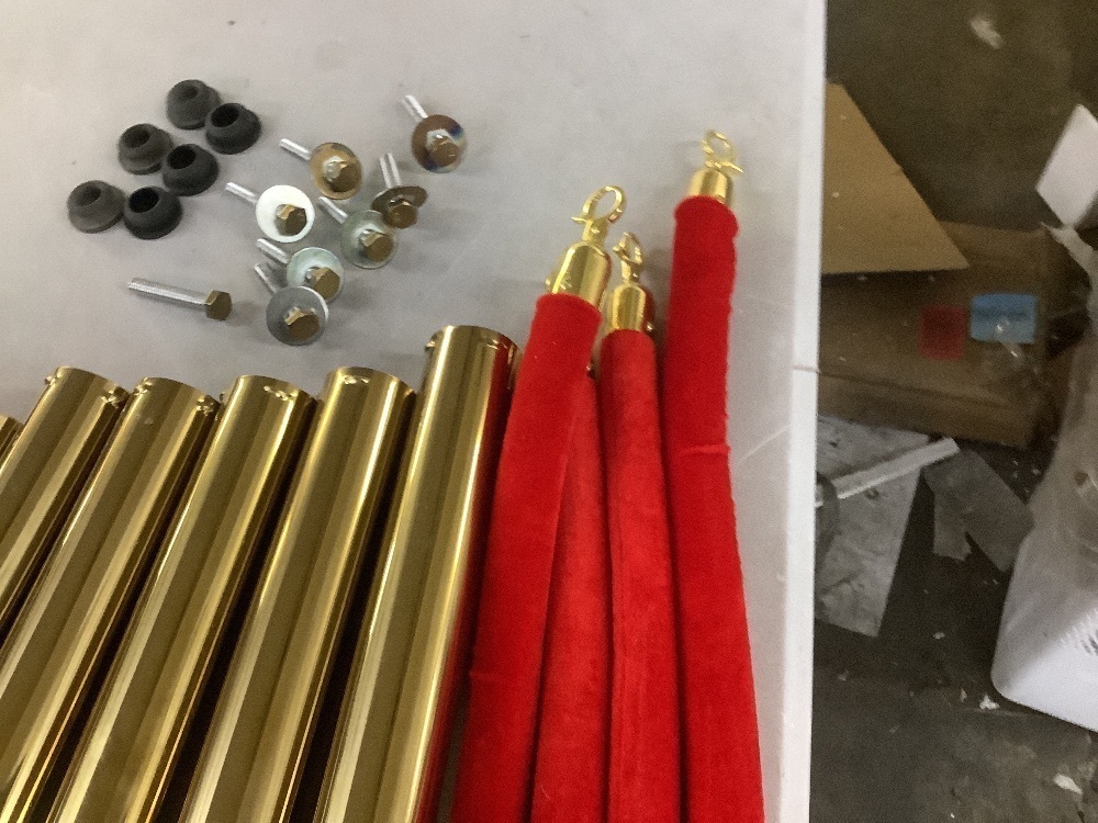 Set of Red Velvet Stantions. Missing 2 Rubber Plugs for Bases, and 1 Washer - Image 3 - Lot 211