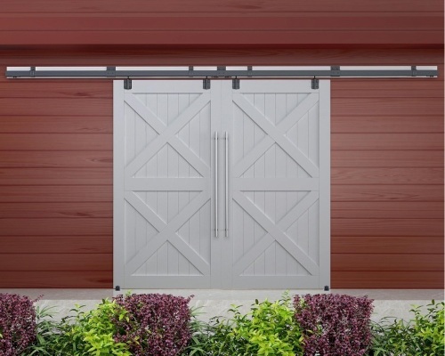DIYHD 16FT Exterior Double Sliding Barn Door Hardware,Heavy Duty Wall Mount Box Track Kit for Outdoor Use,MAX Load 300lbs,Kit to Hang 2 Doors(Fit 48" X 2 Door) - Lot 101JF
