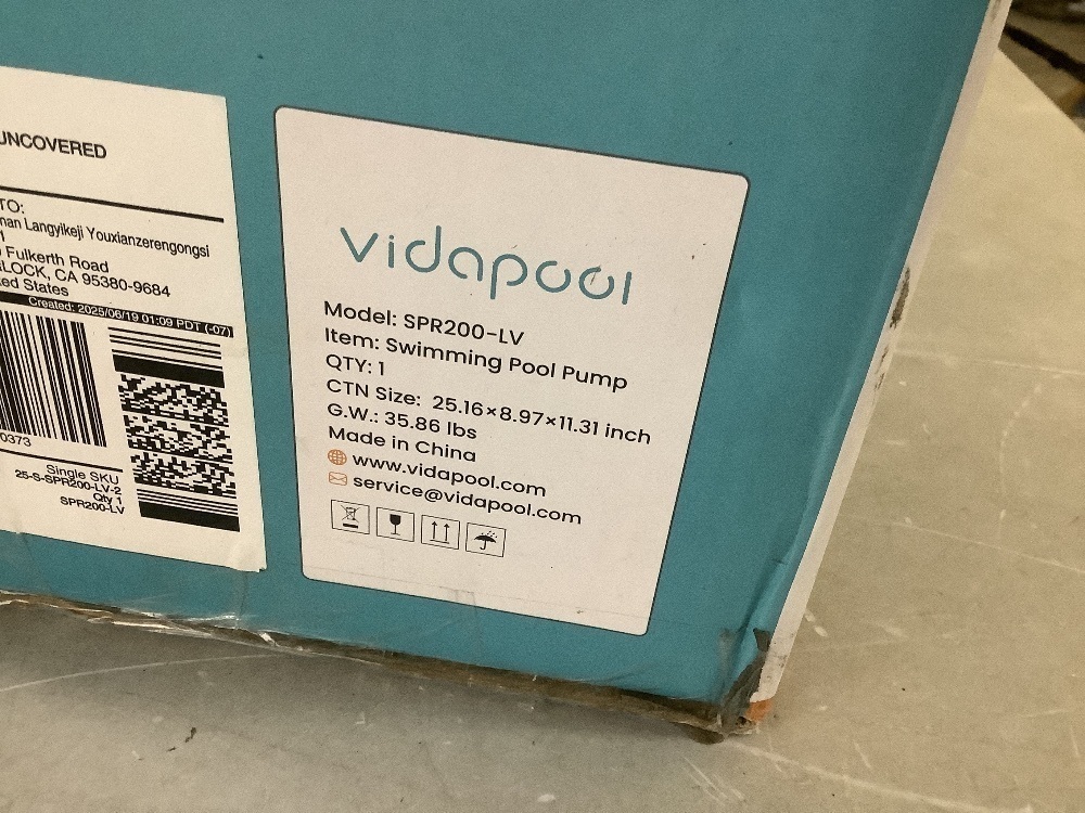 Vidapool In/Above Ground Pool Pump, Self Primming High Flow (Single Speed, 2HP, 8120 GPH, 115V) - Image 6 - Lot 547