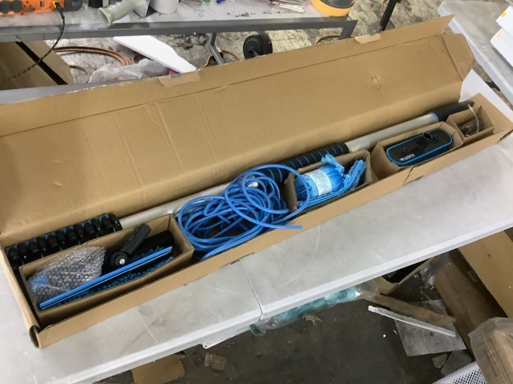 24ft IGADPole Washing Kit: Water-fed Brush, Cobweb Duster and 10” Squeegee and Soap Dispenser, with 6-Stage Telescoping Pole 5-24ft Pole - Image 2 - Lot 462