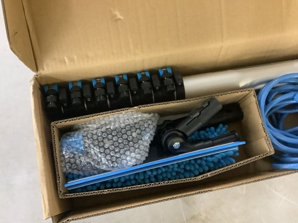 24ft IGADPole Washing Kit: Water-fed Brush, Cobweb Duster and 10” Squeegee and Soap Dispenser, with 6-Stage Telescoping Pole 5-24ft Pole - Image 3 - Lot 462