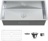 Undermount Single Bowl Kitchen Sink, 32” x 19" Deep Sink with Drain Kit and Bottom Grid, Brushed - Thumbnail 1