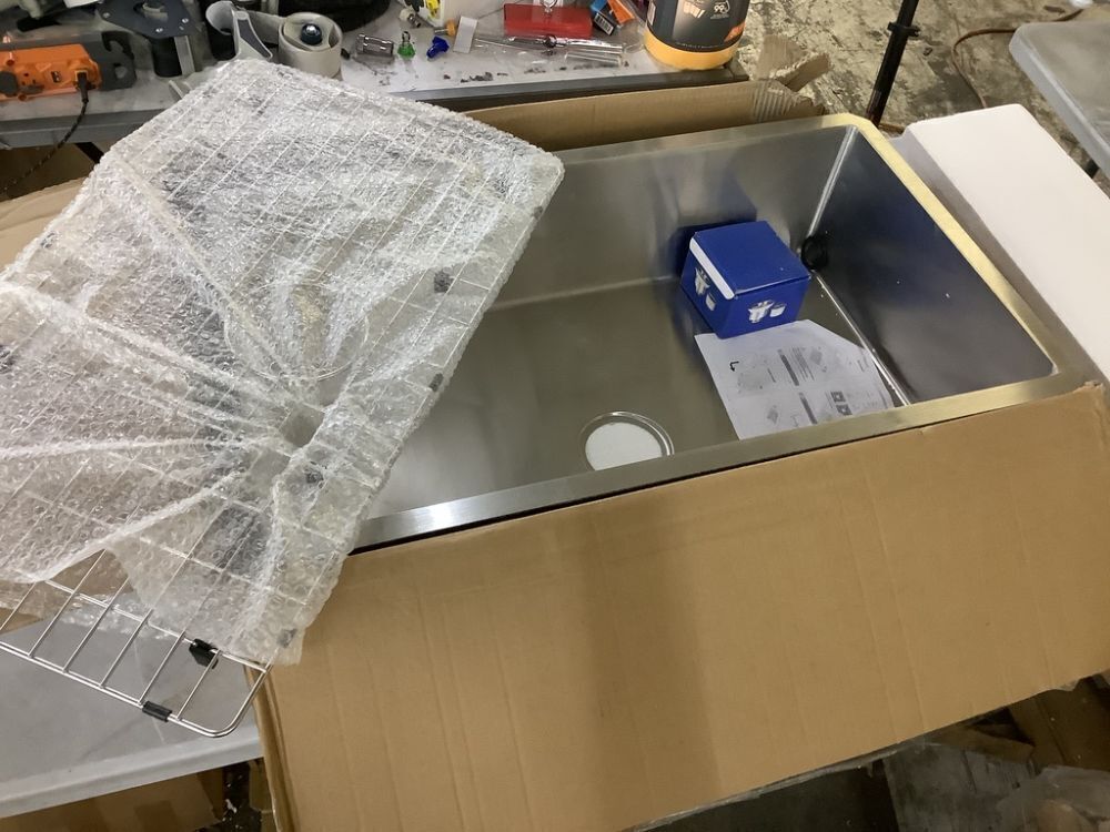 Undermount Single Bowl Kitchen Sink, 32” x 19" Deep Sink with Drain Kit and Bottom Grid, Brushed - Image 2 - Lot 731