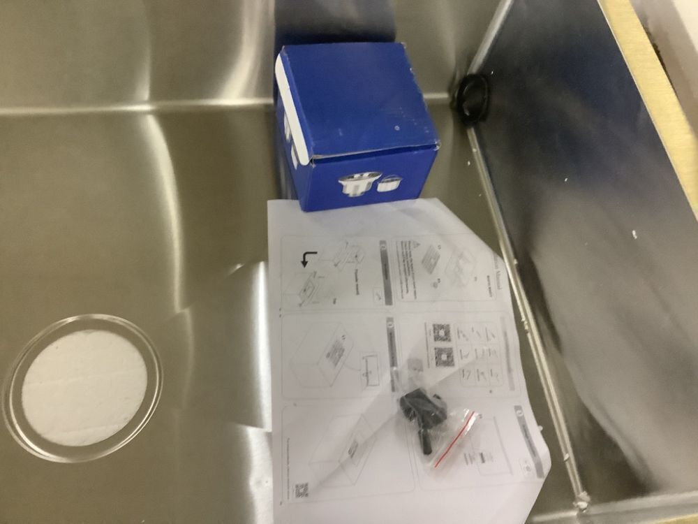 Undermount Single Bowl Kitchen Sink, 32” x 19" Deep Sink with Drain Kit and Bottom Grid, Brushed - Image 5 - Lot 731