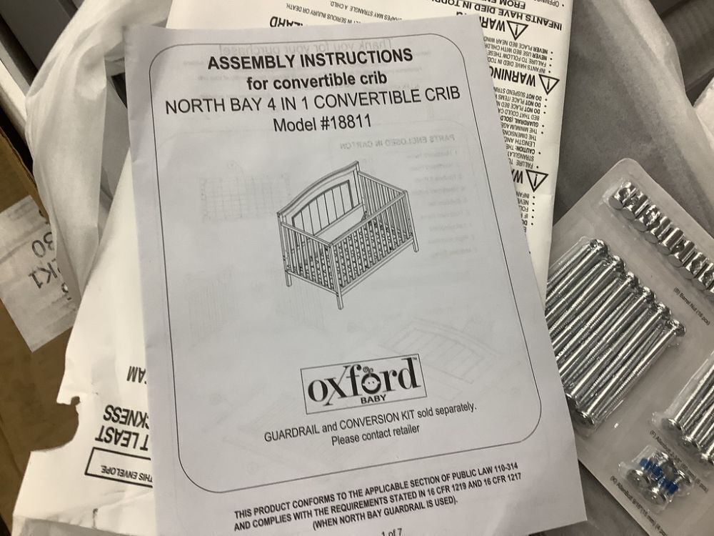 Oxford 4-in-1 Convertible Baby Crib - Damaged Headboard - Image 3 - Lot 147JF