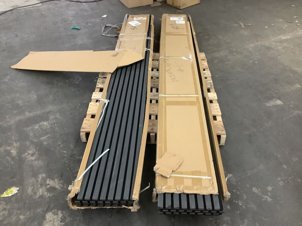 Lot of (2) 4-Piece Wood Slat Acoustic Panels - Damage on a Few Pieces - Image 1 - Lot 148JF