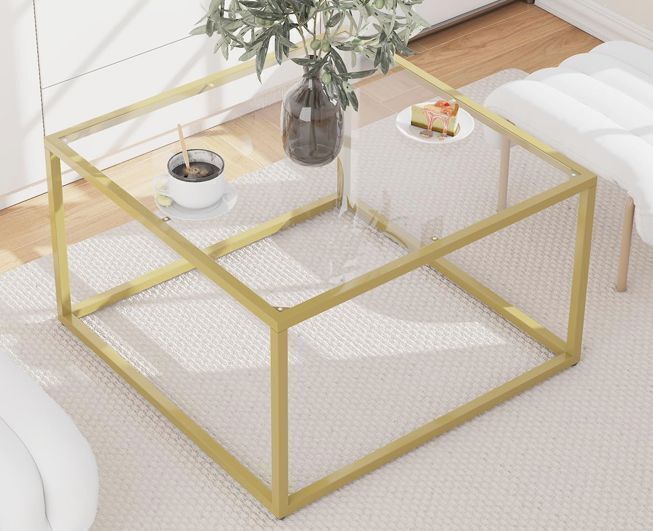 Tempered Glass Square Coffee Table with Metal Frame - Image 1 - Lot 340