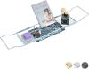 Expandable Bathtub Tray Caddy with Natural Marble Tray and Mobile/Tablet Stand - Thumbnail 1