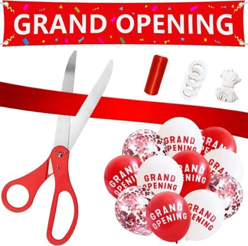 Red Grand Opening Ribbon Cutting Ceremony Kit with 25" Giant Scissors - Lot 535