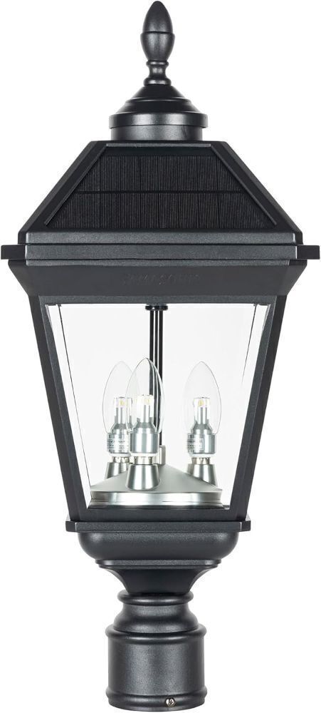Gama Sonic Imperial Solar Post Light, Black Aluminum and Glass, Triple Candelabra Bulb with 3-inch Fitter for Lamp Poles, Warm White 2700K, 37BC50012 - Image 1 - Lot 414