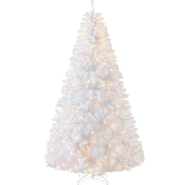Pre-Lit Hinged Artificial White Pine Christmas Tree w/ Lights, Metal Stand - Image 1 - Lot 10