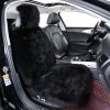 Fluffy Sheepskin Car Seat Cover, Fuzzy Long Wool Front Auto Cushion, Universal Fits Most Vehicle SUV Truck Minivan, Airbag Compatible (Black) - Thumbnail 1