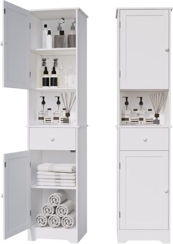 Viaozutis Tall Bathroom Cabinet, Storage Cabinet with 2 Doors & 2 Drawer, with Adjustable Shelve, for Bathrooms, Kitchens, Entrances, Bedrooms White） - Lot 8221