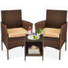 3-Piece Outdoor Patio Wicker Bistro Set w/ Side Storage Table - Thumbnail 1