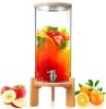 Maxcheck 2.9 Gallon Beverage Dispenser 11 L Glass Drink Dispenser with Wood Stand Spigot Lid Large Drink Container Lemonade Jar for Picnic Bar Restaurant Store - Thumbnail 1