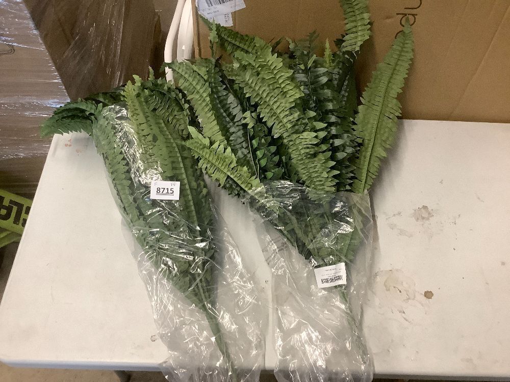Artificial Boston Fern Plants 2Pcs 19.7Inch Fake Boston Fern Faux Plastic Plant Outdoor UV Resistant Shrubs Greenery Bundles Outside Indoor Home Garden Office Balcony Party Porch Potted Hanging Decor - Image 2 - Lot 8715