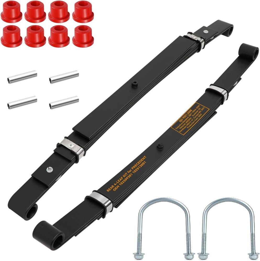 Heavy Duty Rear 4-Leaf Springs Kit for Club Car Precedent 2004-Up, Tempo 2017-Up, Onward 2017-Up Golf Cart, Replaces #102509301 102513001 Included Bushing Sleeve U Bolt, Provide Smoother Ride - Image 1 - Lot 8720