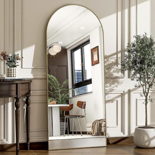 Arched Full Length Mirror - Wall Mounted/Floor Mirror Aluminum Alloy Frame Full Body Mirrors for Bathroom Living Room Bedroom and Entryway - Lot 8725