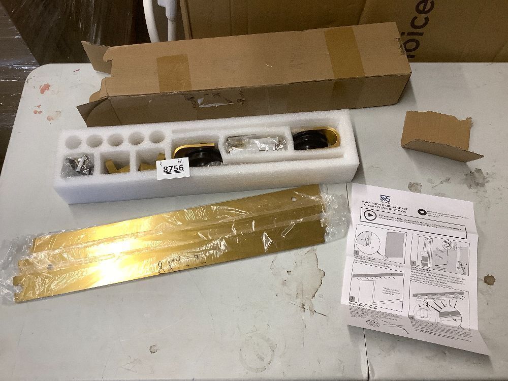 Rio Salto Gold Barn Door Hardware Kit Sliding Hardware Modern Barn Interior Gold Brushed Brass Panel Hardware - 5ft - Hardware ONLY (Hardware Kit, 5 Feet - Single Door) - Image 2 - Lot 8756