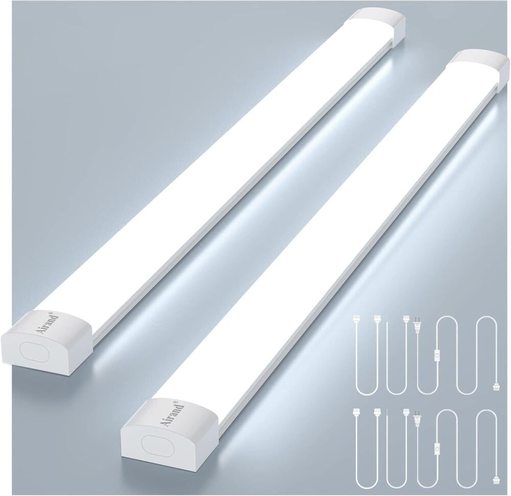 Airand Utility LED Shop Lights Fixture 4FT 2FT with Plug Linkable, 2PCS Water-Proof led Closet Lights 5000K Under Cabinet Lighting, Tube Lights 36W for Garage Kitchen Bathroom Workbench - Image 1 - Lot 8765