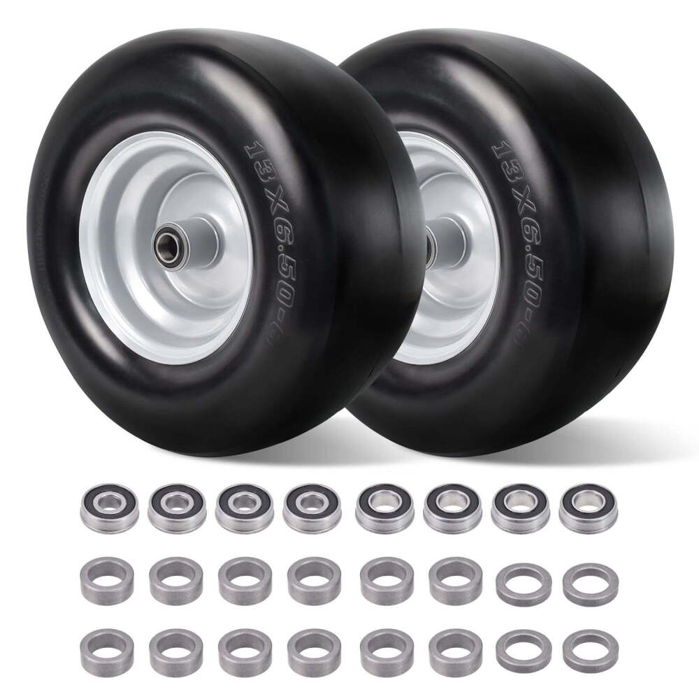 2 Pack 13x6.50-6 Tires Flat Free for Zero Turn, Lawn Mower Solid Smooth Lawn Mower Wheel Tire, 3/4" or 5/8" Bearing - Image 1 - Lot 8786
