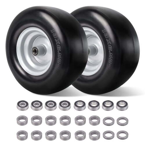 2 Pack 13x6.50-6 Tires Flat Free for Zero Turn, Lawn Mower Solid Smooth Lawn Mower Wheel Tire, 3/4" or 5/8" Bearing - Lot 8786