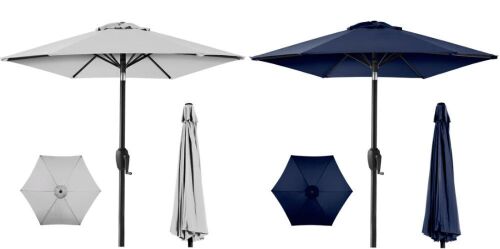 Set of 2 Outdoor Market Patio Umbrella w/ Push Button Tilt, Crank Lift - 7.5ft - Lot 3504