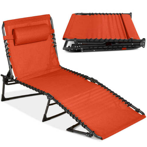 Portable Patio Chaise Lounge Chair Outdoor Recliner w/ Pillow - Lot 3595