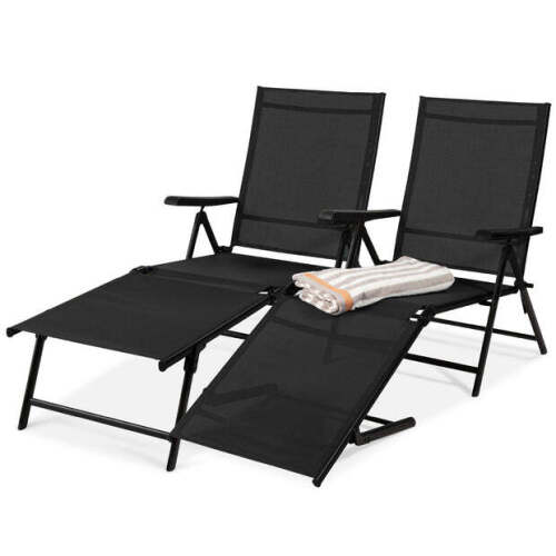 Set of 2 Outdoor Patio Chaise Recliner Lounge Chairs w/ Rust-Resistant Frame - Lot 4628