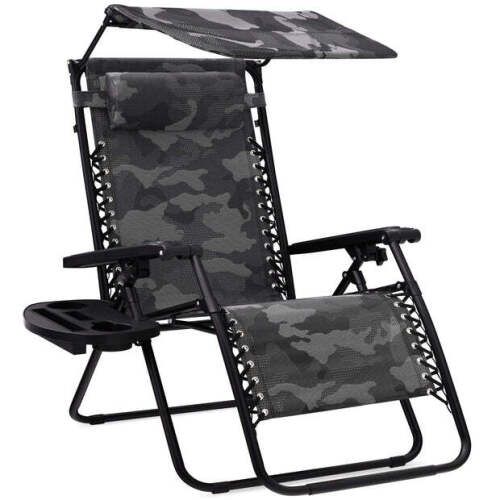 Folding Zero Gravity Recliner Patio Lounge Chair w/ Canopy, Side Tray - Lot 8577