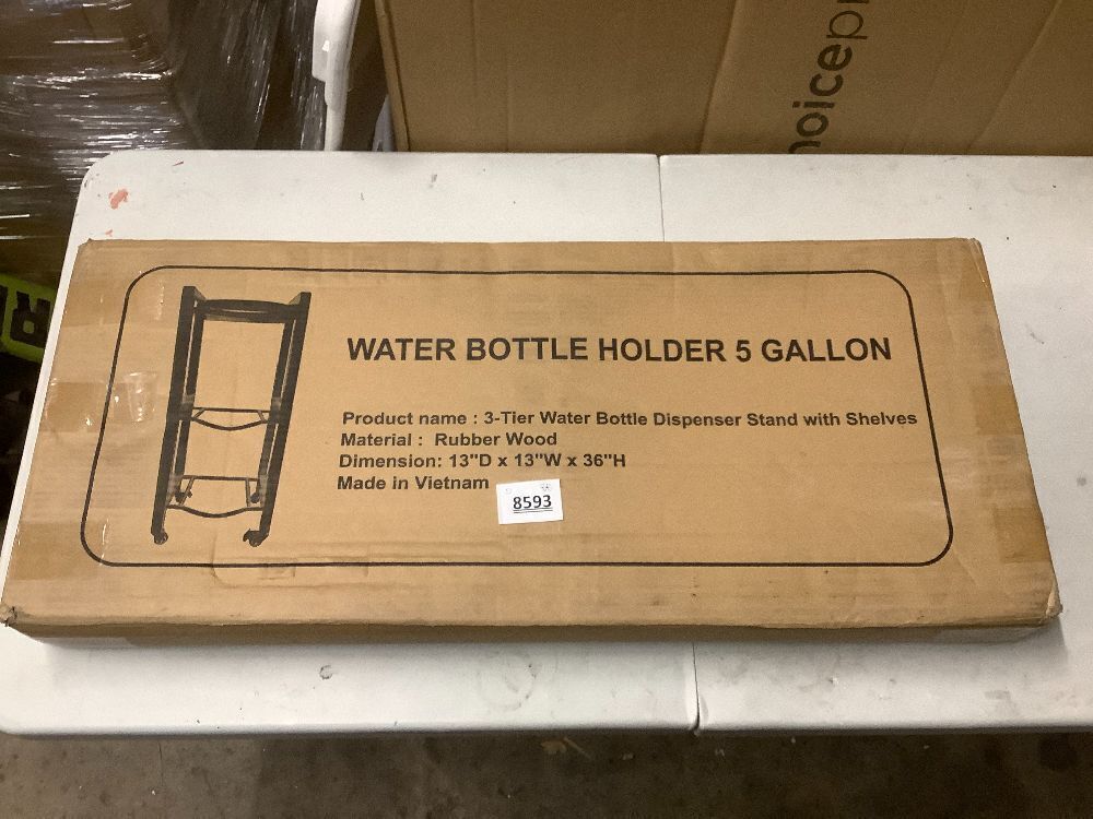 5 Gallon Water Bottle Jug Holder 3-Tier Water Bottle Holder Organizer with Lockable Casters Heavy Duty Water Storage Rack Water Dispenser Stand With Wood Top Shelf for Kitchen Office Garage Brown - Image 4 - Lot 8593