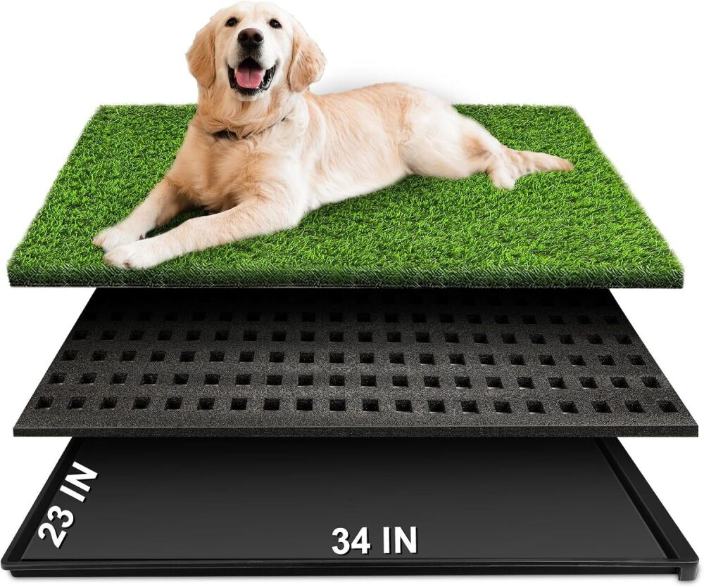 Dog Grass Pad with Tray, 34''X23'' Large Artificial Turf Grass Potty, Reusable Puppy Pee Pads for Dogs, Portable Dog Litter Box for Indoor/Outdoor Potty Training Toilet - Image 1 - Lot 8594