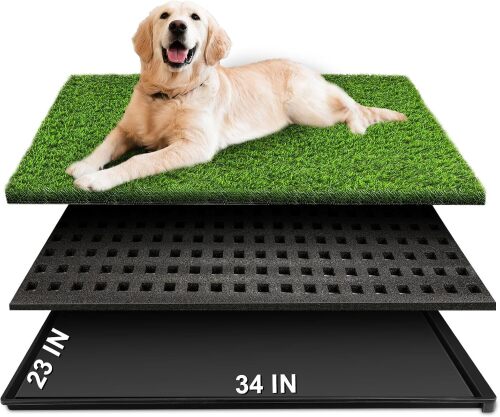 Dog Grass Pad with Tray, 34''X23'' Large Artificial Turf Grass Potty, Reusable Puppy Pee Pads for Dogs, Portable Dog Litter Box for Indoor/Outdoor Potty Training Toilet - Lot 8594