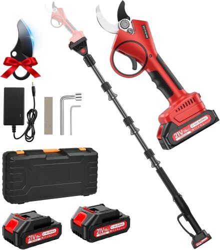 Electric Pruning Shears with Pole, 2-in-1 Cordless Pruning Shears 1.6" with SK7 Blade,8FT Reach,800W Brushless Motor,2 x 21V 2000 mAh Batteries,6–10Hs,Tree Branch Cutter for Gardening Pruning - Lot 8595