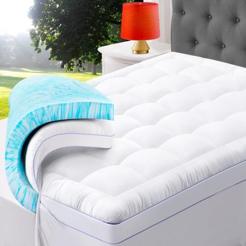 ABENE Dual Layer 3 Inch Memory Foam Mattress Topper, 2 Inch Memory Foam Bed Pad Plus 1 Inch Down Alternative Pillowtop Mattress Pad Cover, Plush Soft Bed Topper for Back Pain Relief - Lot 8712