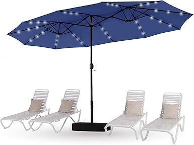 HERA'S PALACE 15ft Patio Umbrella with Base Included Double Sided Outdoor Umbrella for Patio Table Umbrella Outdoor 36 LED Solar Lights for Garden - Lot 8718