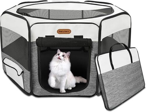 Dog Playpen, Portable Pet Playpen, Puppy Playpen, Cat Playpen with Carrying Case - Lot 8722