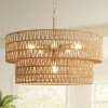 Boho Rattan Chandelier, 6-Light Large Rattan Pendant Light with 2-Tier Wicker Shade, Bohemian Farmhouse Ceiling Light Fixture Chandelier for Dining Room, Living Room, Bedroom, Kitchen Island - Thumbnail 1